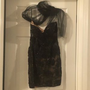 Jovani Black Sequin Lace Mini Cocktail Dress